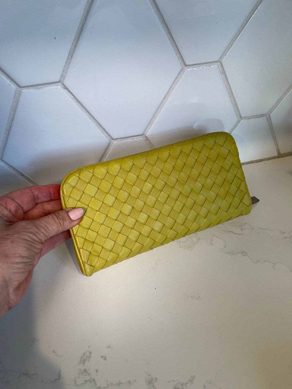 HOBO Chartreuse Woven Leather Zip Wallet - Picture 3 of 8